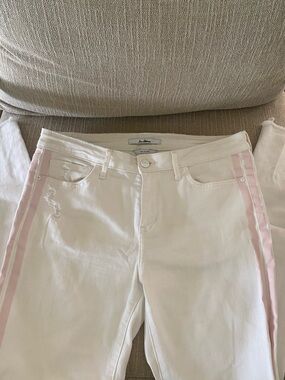 Sam Edelman The Kitten White & Pink Side Stripe Jeans